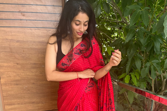 Pure modal silk ajrakh handblock print saree -Red