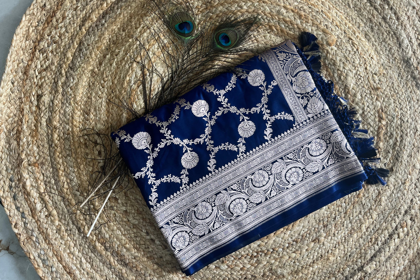 Banarasi soft mashru silk saree - Navy Blue