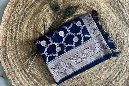 Banarasi soft mashru silk saree - Navy Blue