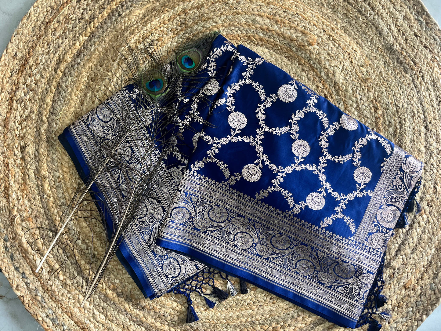 Banarasi soft mashru silk saree - Navy Blue