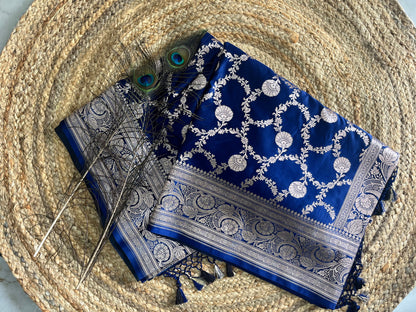 Banarasi soft mashru silk saree - Navy Blue