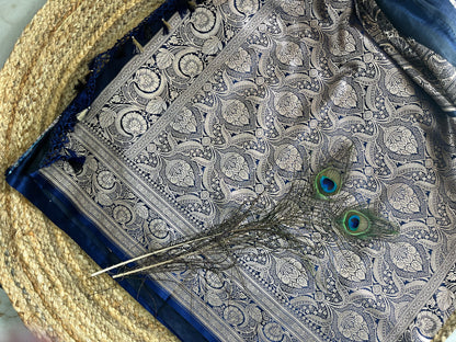 Banarasi soft mashru silk saree - Navy Blue