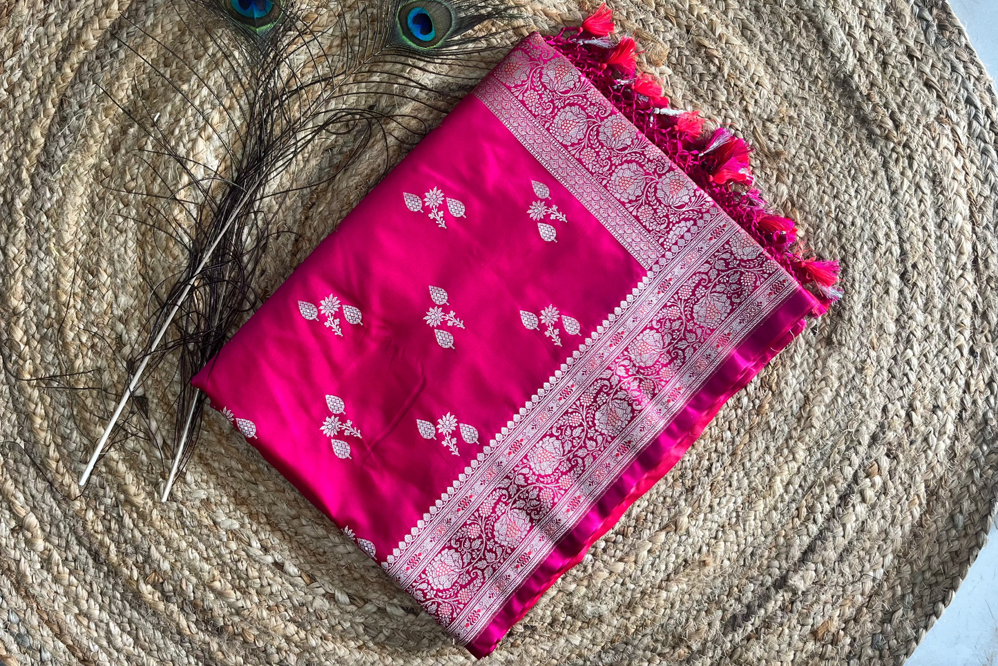 Banarasi soft mashru silk saree - Rani Pink