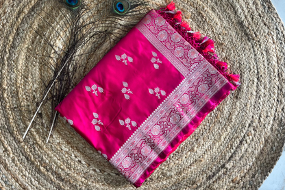 Banarasi soft mashru silk saree - Rani Pink
