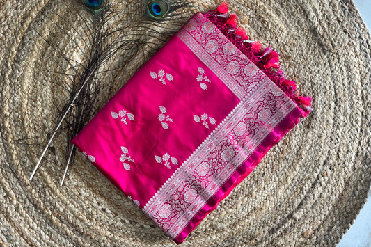 Banarasi soft mashru silk saree - Rani Pink