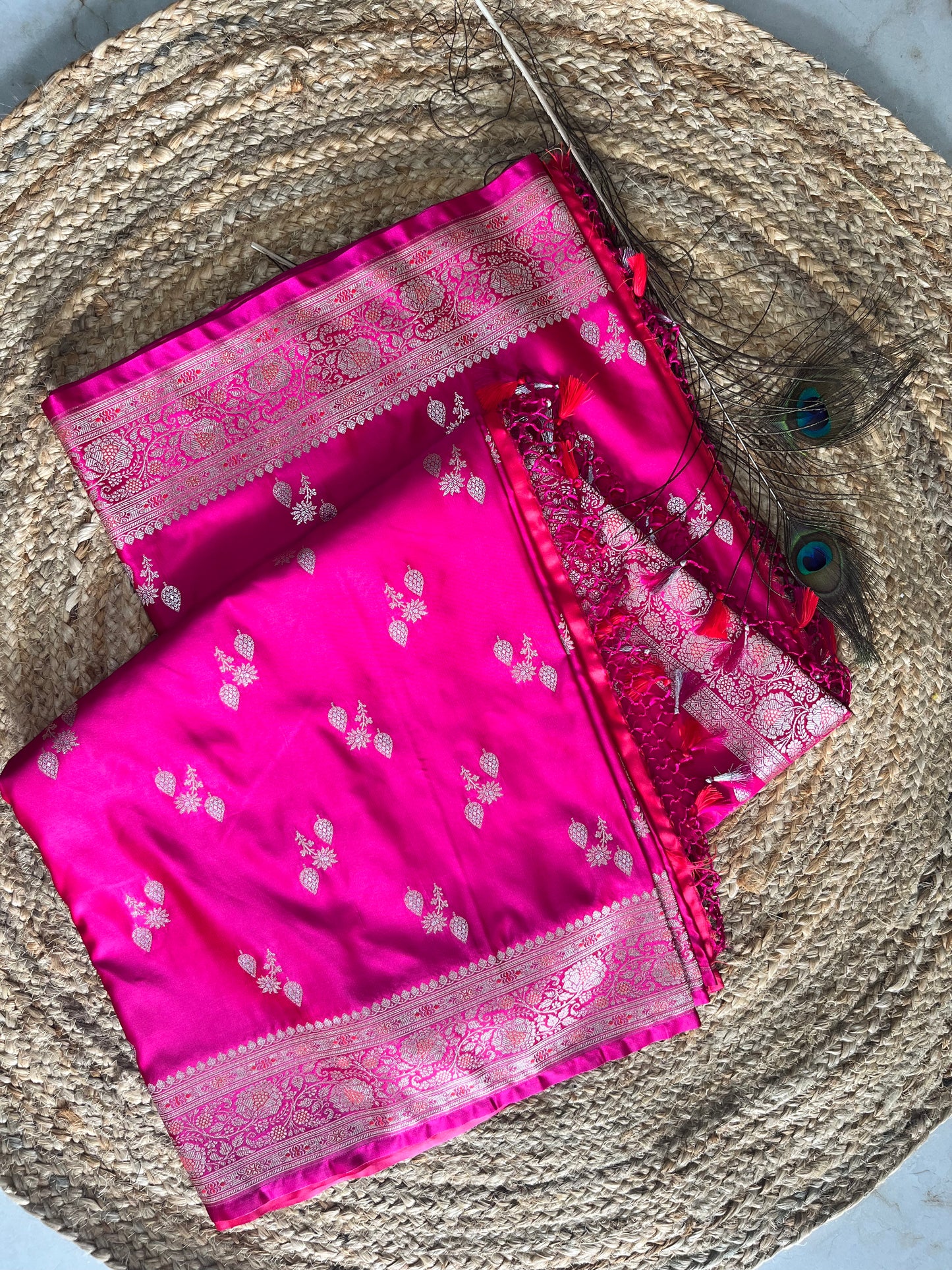Banarasi soft mashru silk saree - Rani Pink