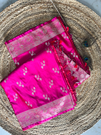 Banarasi soft mashru silk saree - Rani Pink