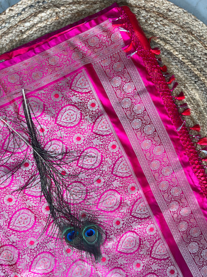 Banarasi soft mashru silk saree - Rani Pink