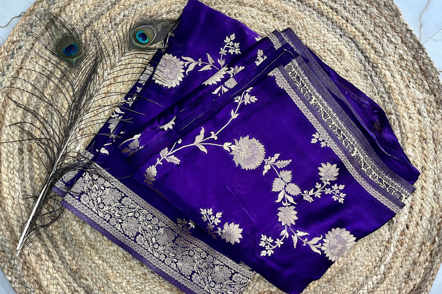Banarasi soft mashru silk saree - Bluish purple