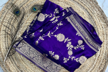 Banarasi soft mashru silk saree - Bluish purple