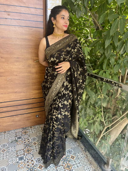Banarasi soft mashru silk saree - black