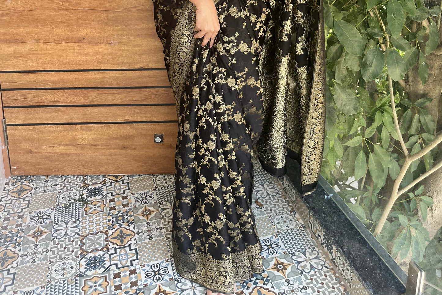 Banarasi soft mashru silk saree - black