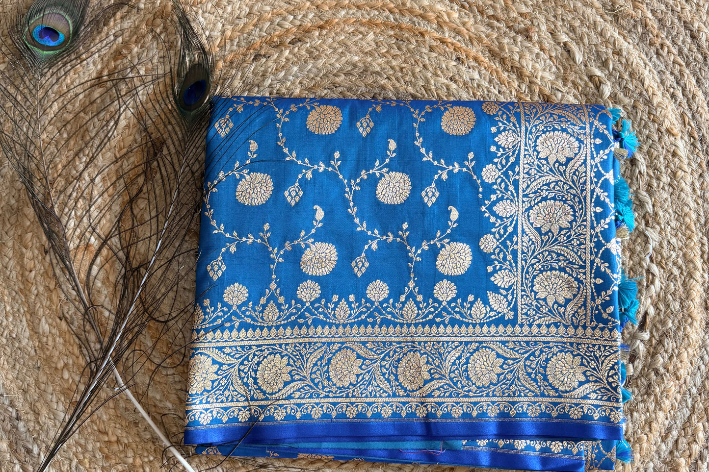 Banarasi soft kattan silk saree - Peacock blue