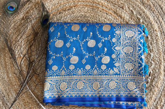 Banarasi soft kattan silk saree - Peacock blue