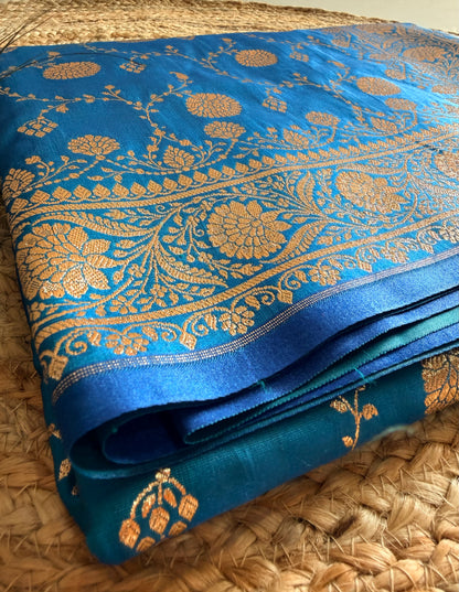 Banarasi soft kattan silk saree - Peacock blue