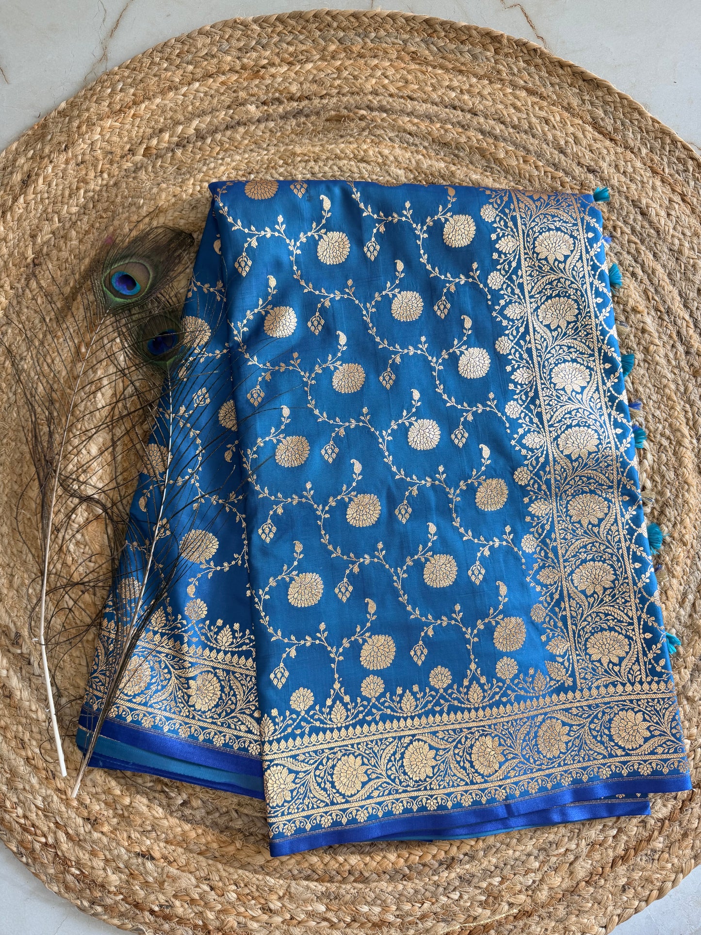 Banarasi soft kattan silk saree - Peacock blue