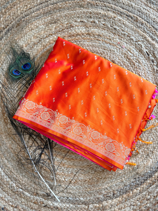 Banarasi soft mashru silk saree - orange
