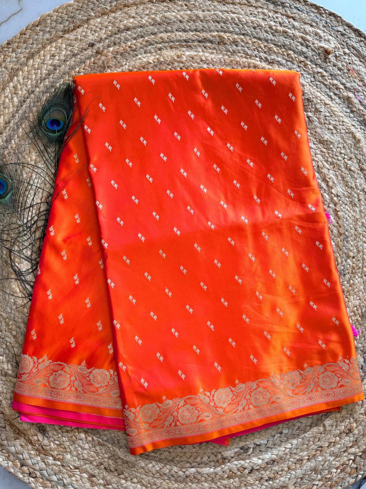 Banarasi soft mashru silk saree - orange
