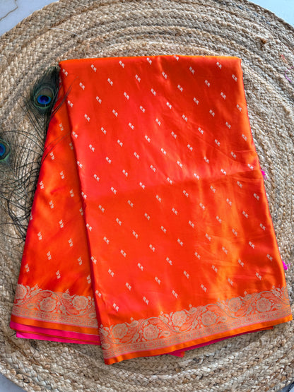 Banarasi soft mashru silk saree - orange