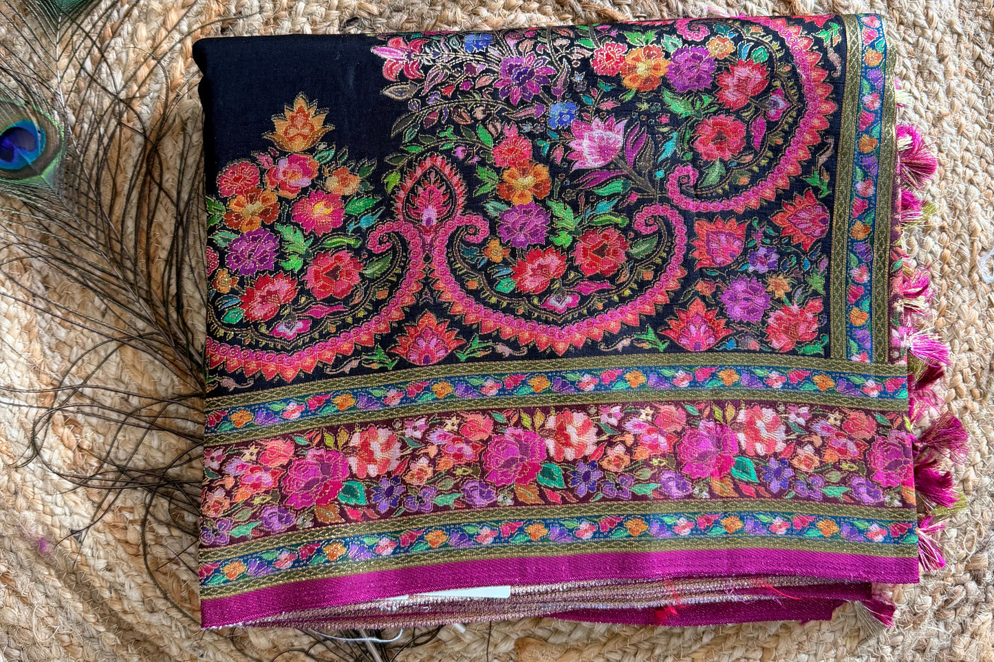 Banarasi soft kanni silk saree - Black with Multicolor weave