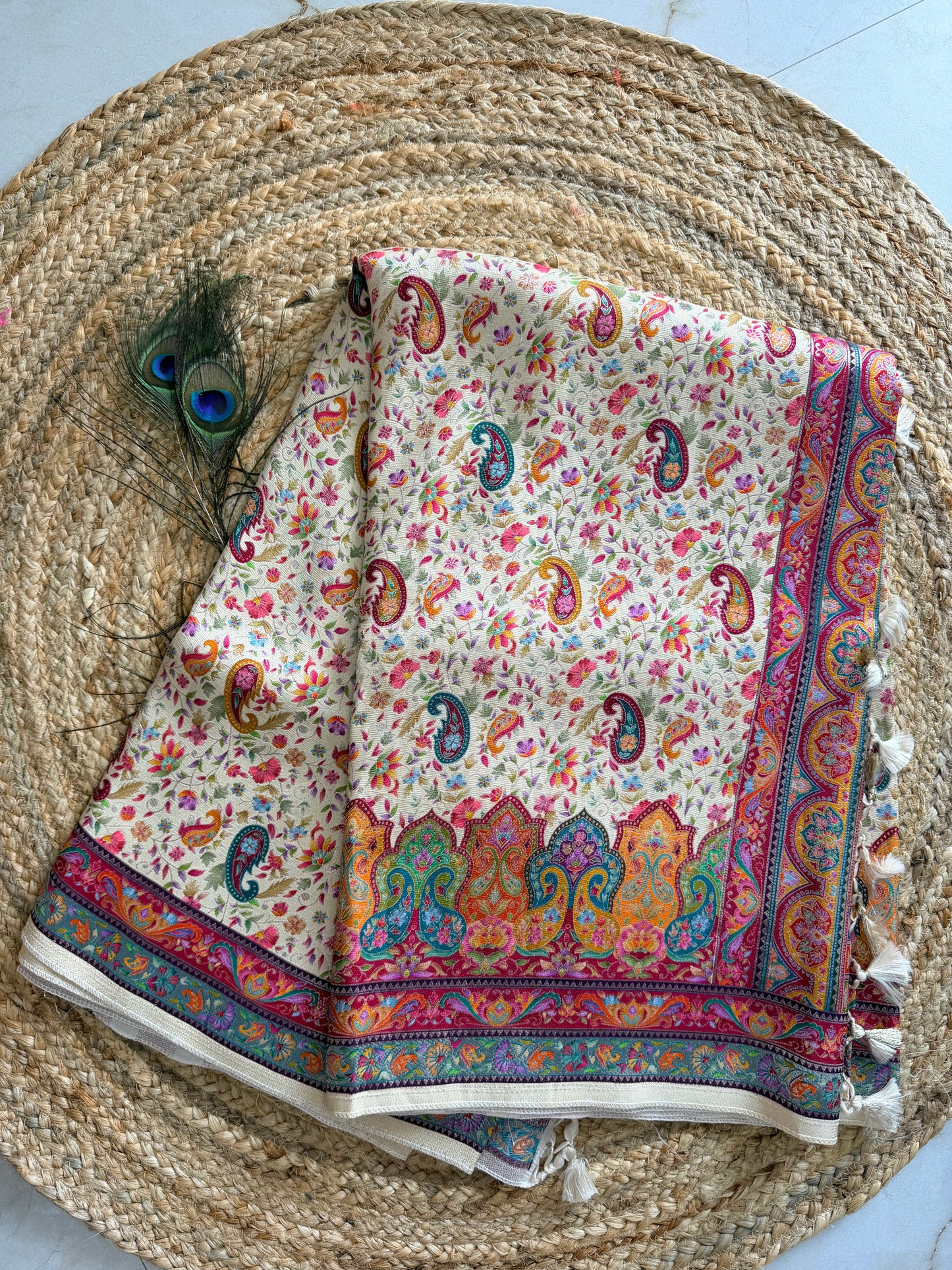 Banarasi soft kanni silk saree - off white with Multicolor weave (Copy)