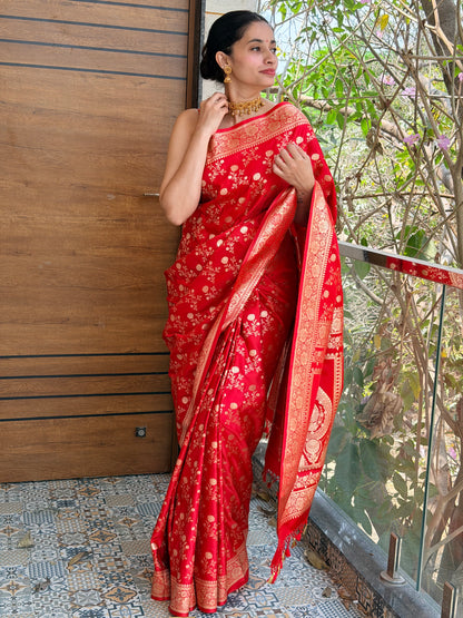 Banarasi soft kattan silk saree - Red