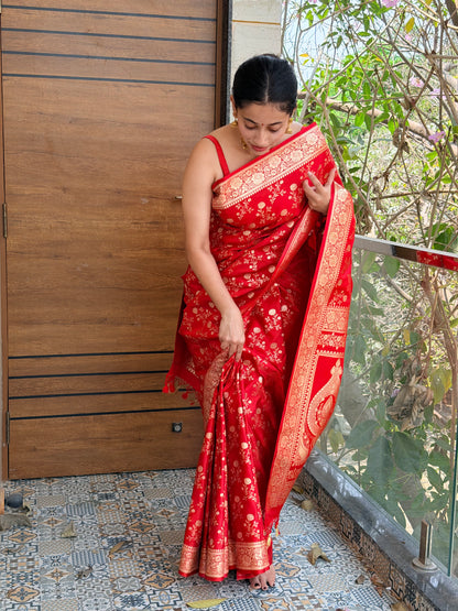 Banarasi soft kattan silk saree - Red