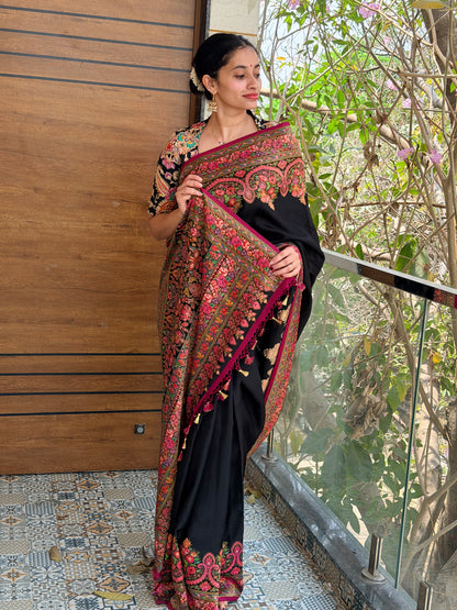 Banarasi soft kanni silk saree - Black with Multicolor weave