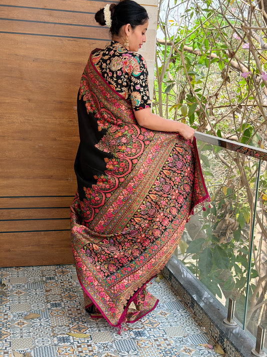 Banarasi soft kanni silk saree - Black with Multicolor weave