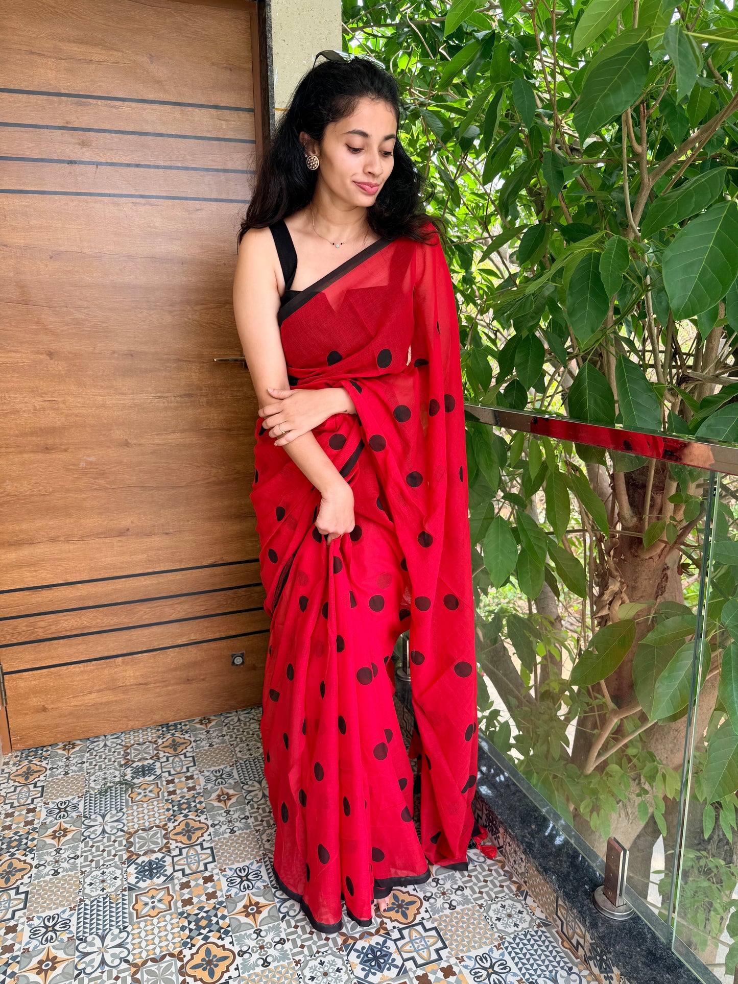 Polka - Red Handblock Mul cotton