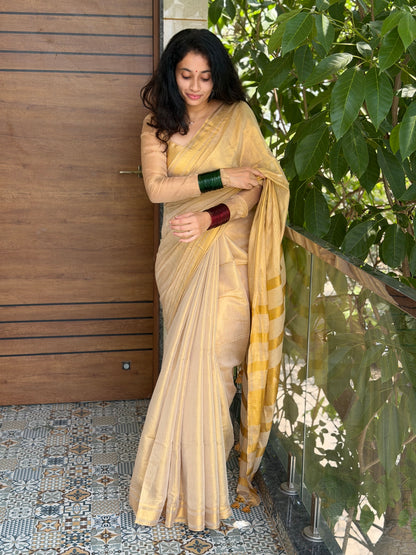 Golden glow mul cotton saree