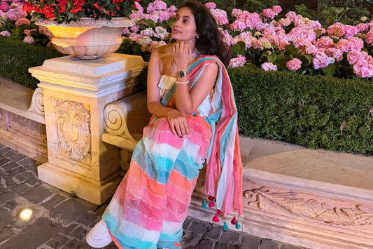 Rainbow- pastel mul cotton saree
