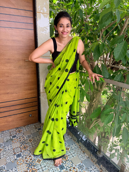 Polka - Green Handblock Mul cotton