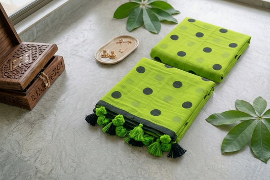 Polka - Green Handblock Mul cotton