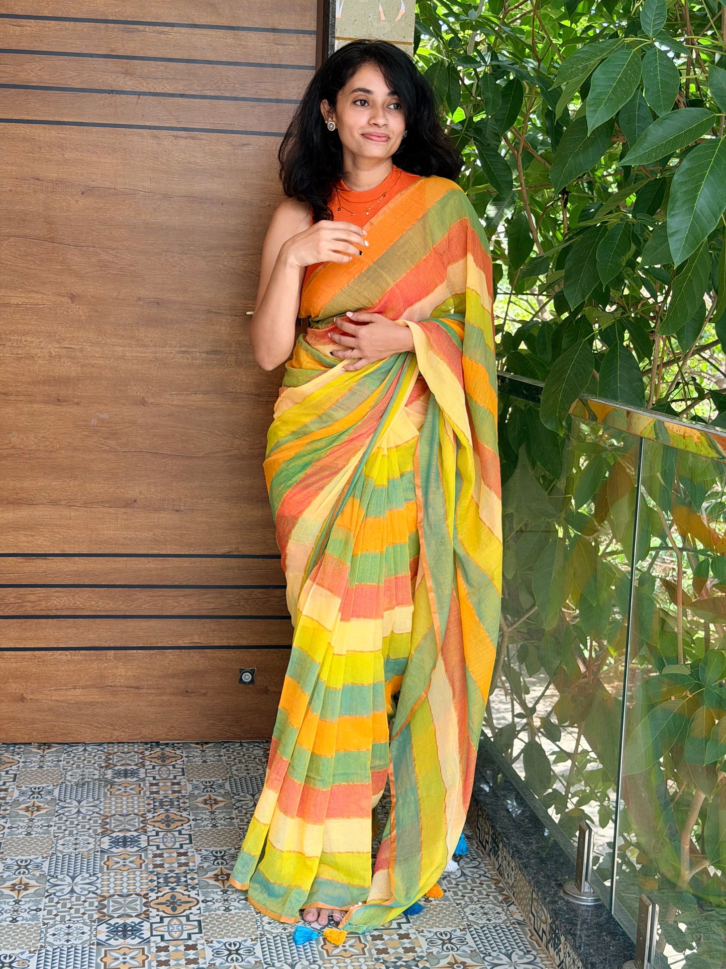 Sorbet - striped mul cotton saree