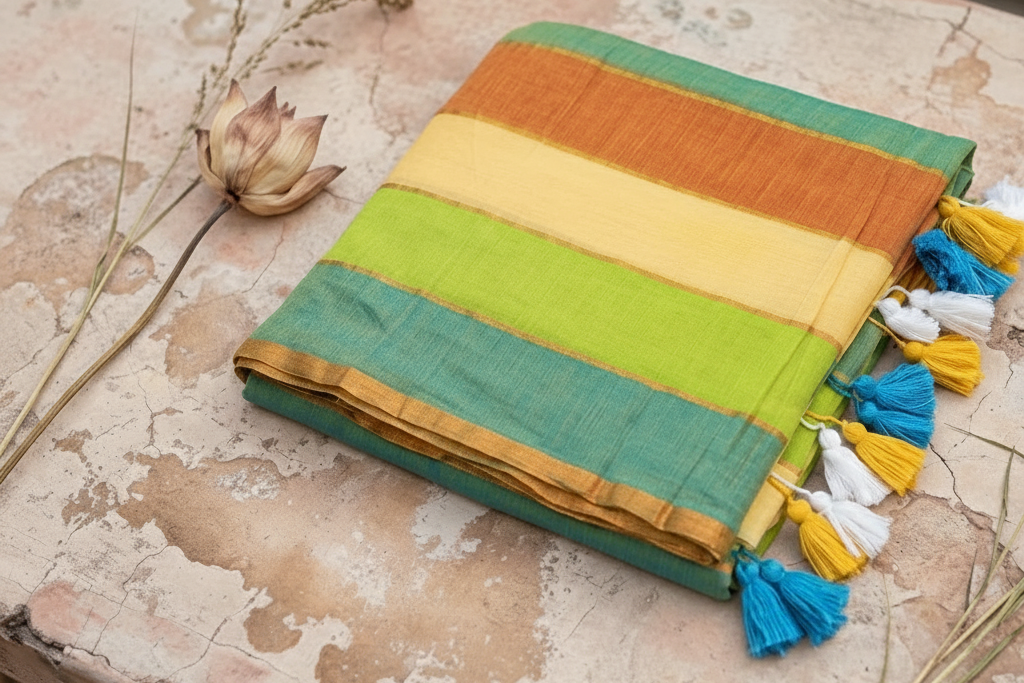 Sorbet - striped mul cotton saree