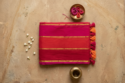 Pinky promise - striped mul cotton saree