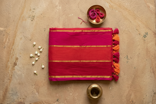 Pinky promise - striped mul cotton saree