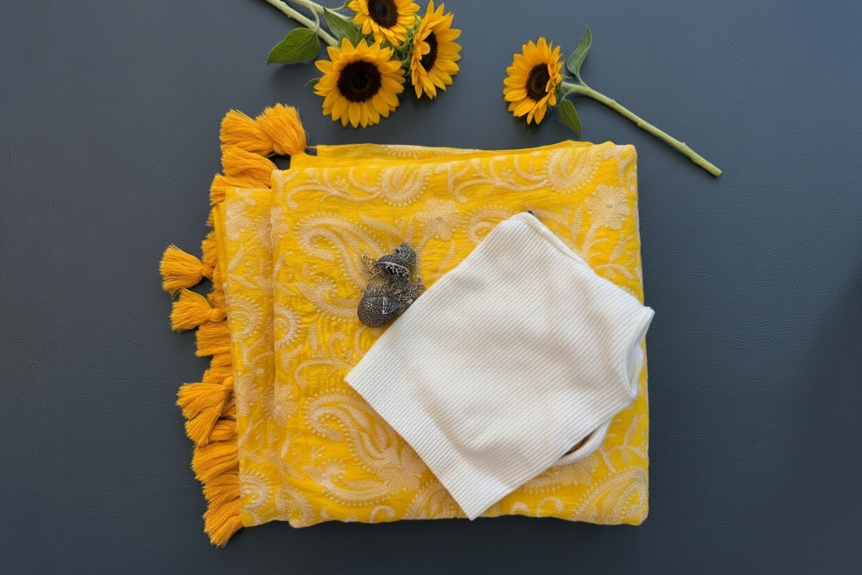 Sunshine - Pure Mul chikankari embroidery (white)