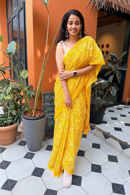 Sunshine - Pure Mul chikankari embroidery saree