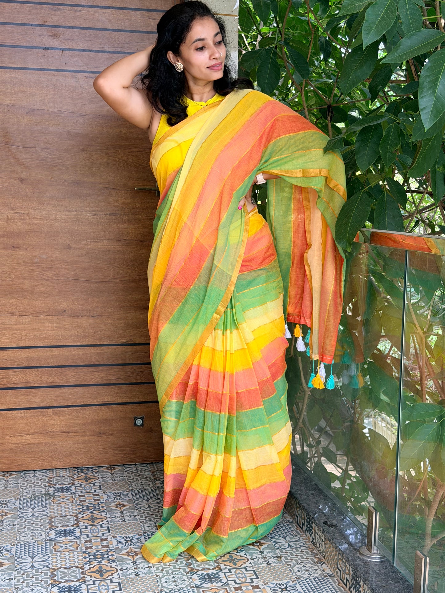 Aam - striped mul cotton saree
