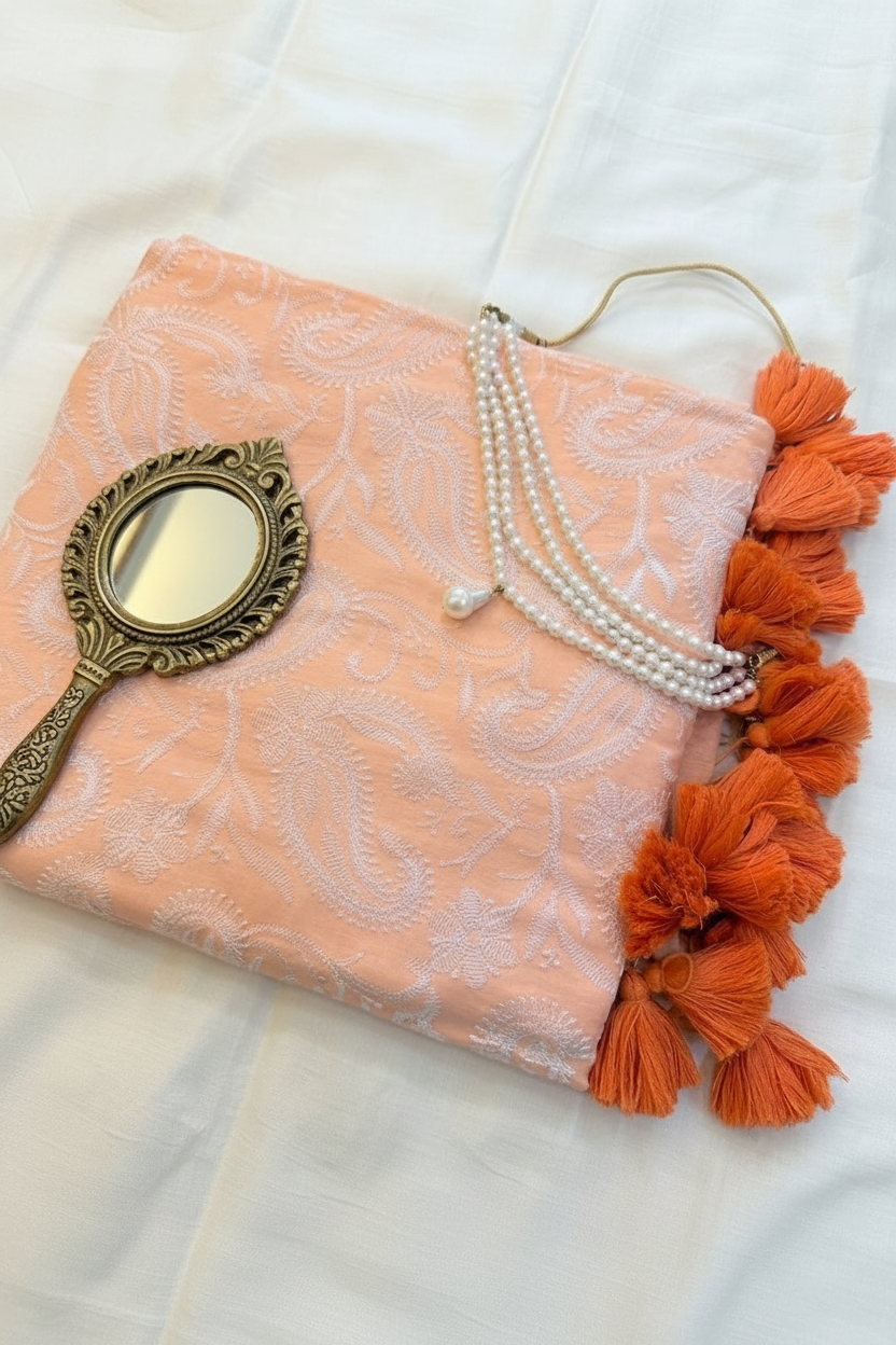 Peachy - Pure Mul chikankari embroidery