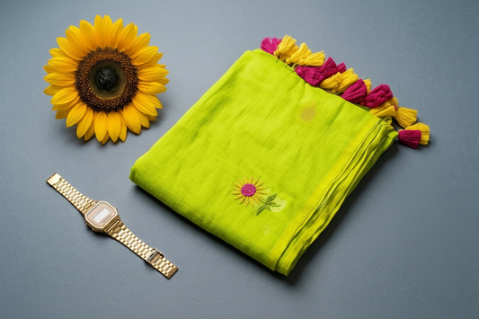 Suryamukhi - Pure Mul sunflower embroidery Saree