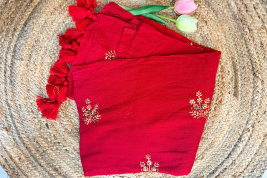 Red - Pure Mul hand embroidery Saree