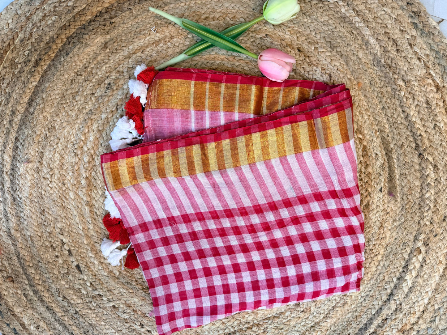 Checkmate-Gingham Red with zari border