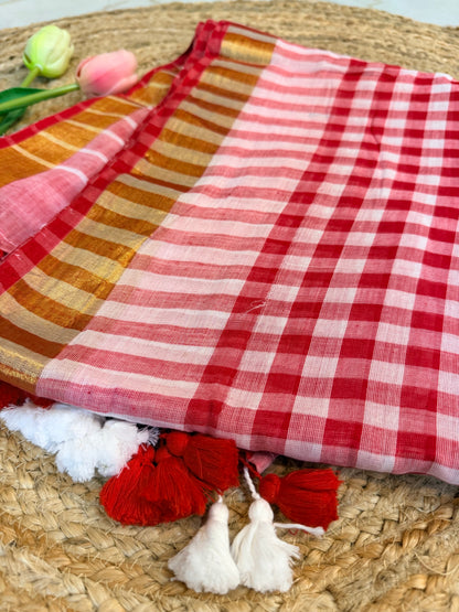 Checkmate-Gingham Red with zari border