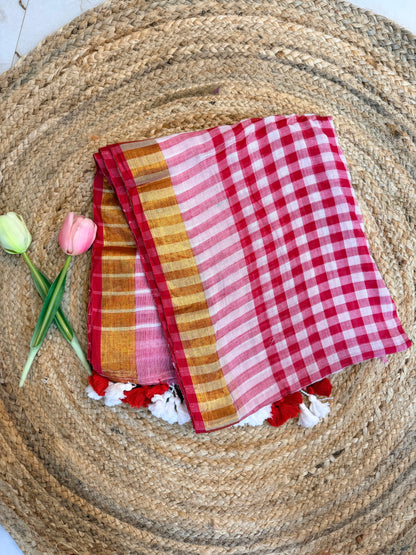 Checkmate-Gingham Red with zari border