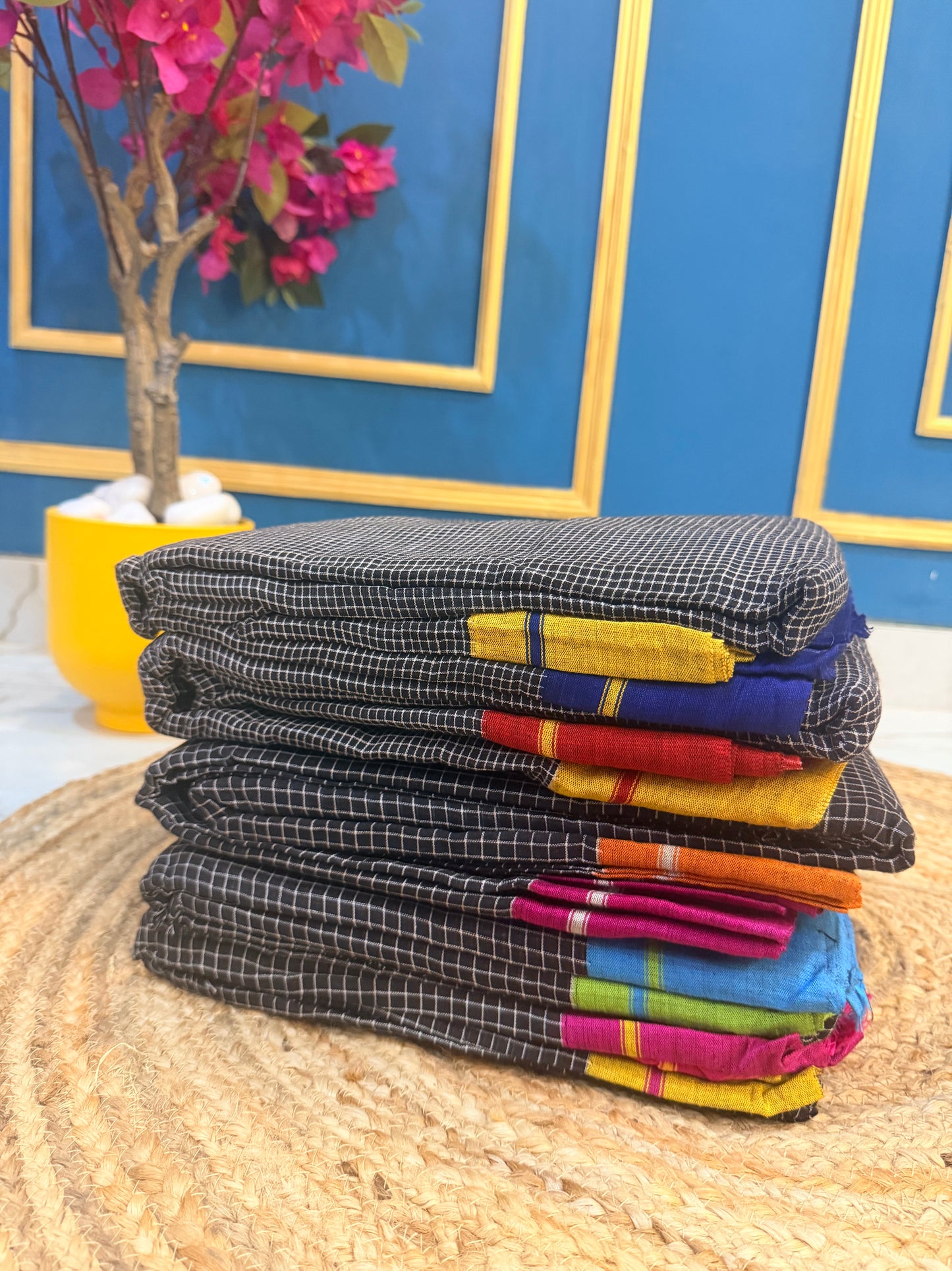 Ganga - Pure handloom patteda anchu yellow and blue