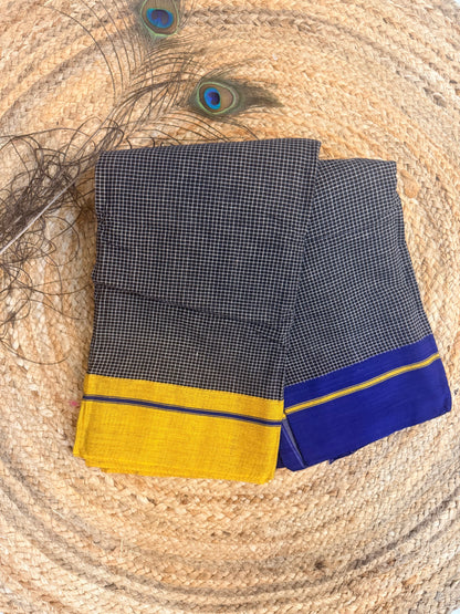 Ganga - Pure handloom patteda anchu yellow and blue