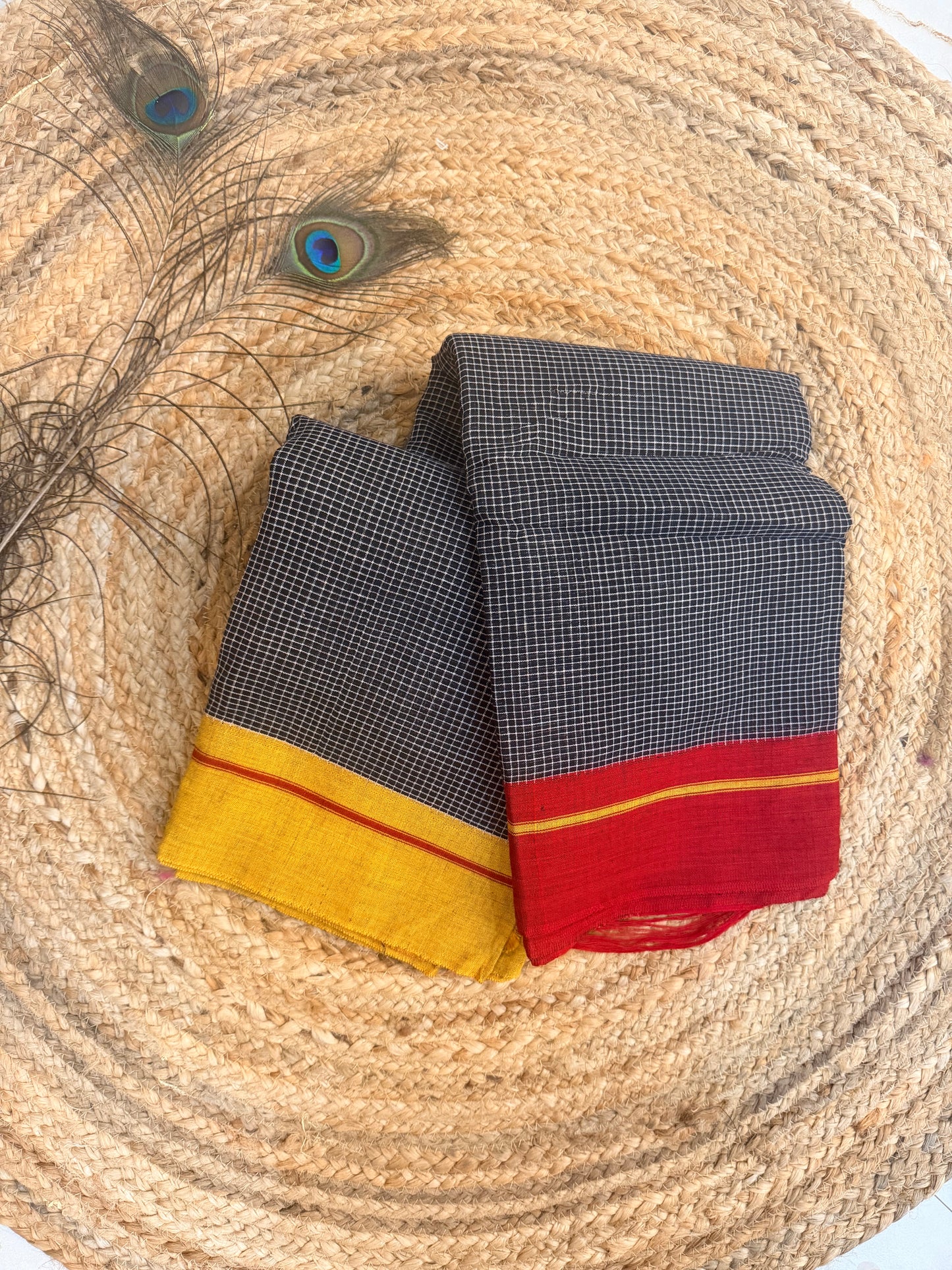 Ganga - Pure handloom patteda anchu red and yellow